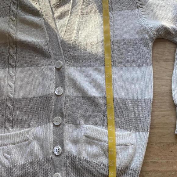Vintage linen cotton chunky cable knit neutral coastal preppy bougie cardigan - Picture 6 of 6